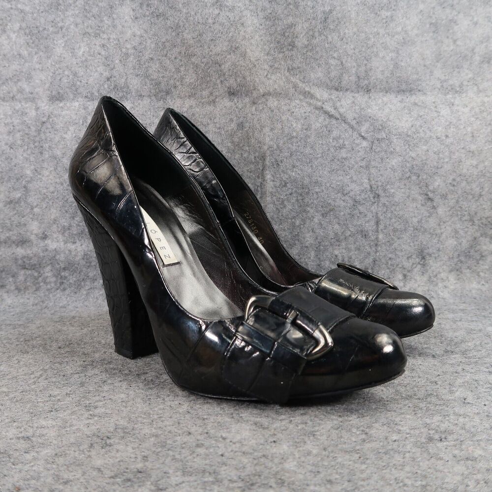 Pura Lopez Shoes Womens 40 Pumps Leather Fashion Block Heel Formal Classic Black
